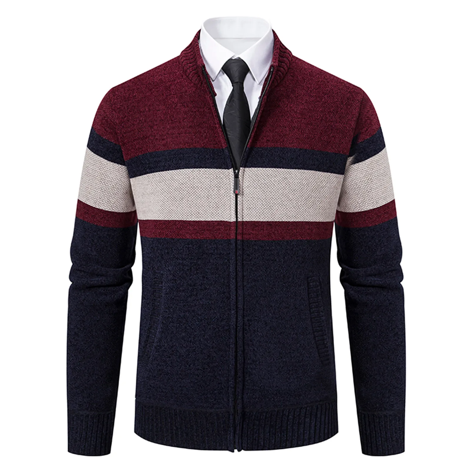 

Fashion Sweater Coats Color Block Sweaters Long Sleeve Cardigan Harajuku Sweaters For Men Loose Fit Winter Pull Homme Outfits