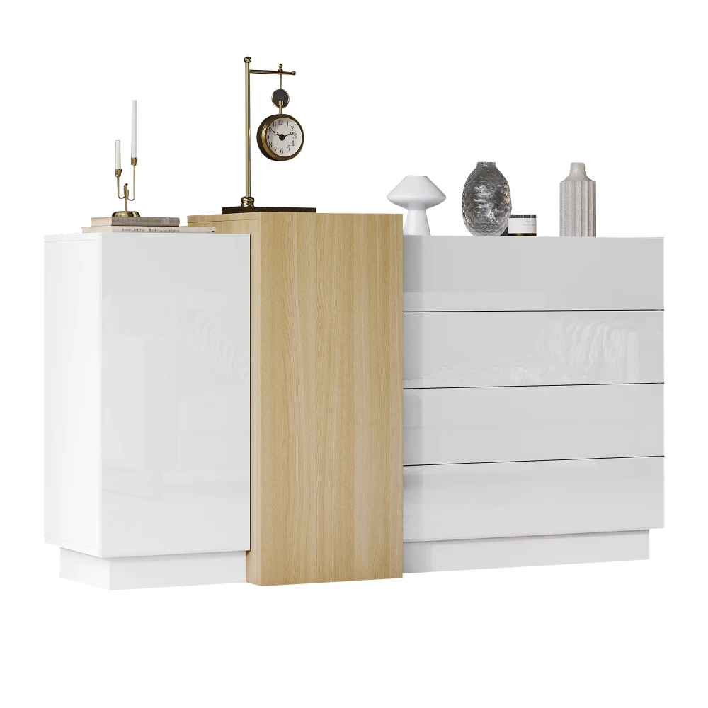 Weißes Hochglanz-Sideboard Modernes Minimalistisches Design Multifunktionaler Esszimmerschrank mit Stauraum Robuster Aufbewahrungsschrank – Detail 4