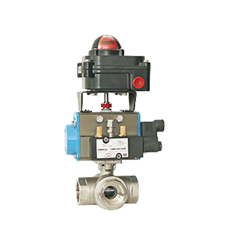 Dn32 304 In Acciaio Inox 3 Vie Vapore Acqua Calda Doppio Effetto Attuatore Pneumatico 2 Pz Valvola A Sfera Con Rilevatori Di Posizione