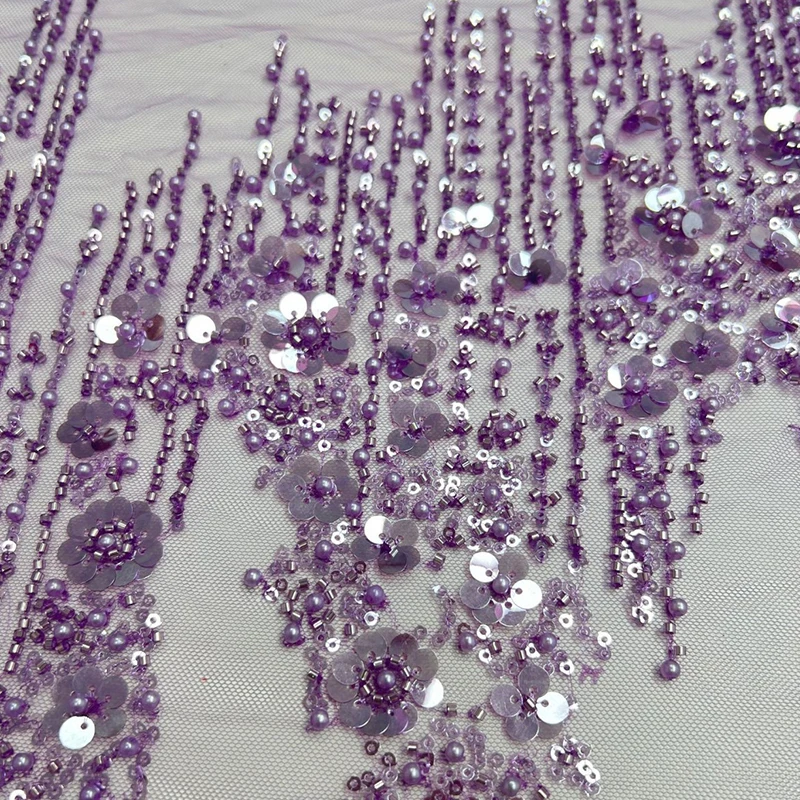 90x125cm Perlen-Pailletten-Spitzenstoff, besticktes Mesh-Tüll zum Nähen von Hochzeits- und Partykleidern, hochwertiger afrikanischer Spitzenstoff – Detail 3