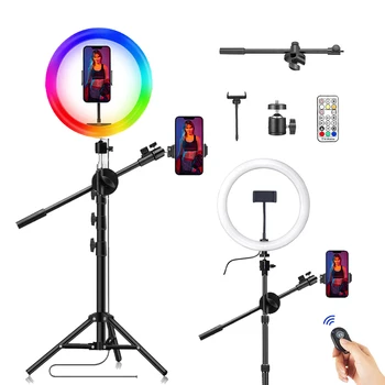 RGB 사진 Led 비디오 링 라이트 서클 채우기 조명 카메라 사진 스튜디오 전화 Selfie 램프 삼각대 스탠드 붐 암