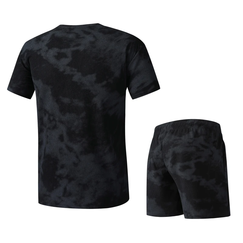 Summer Mens Sports 2 pieces Sets Corduroy Quick Dry Suit Casual Running Tracksuit Gym Fitness Set T Shirts Shorts Men Sportswear 3