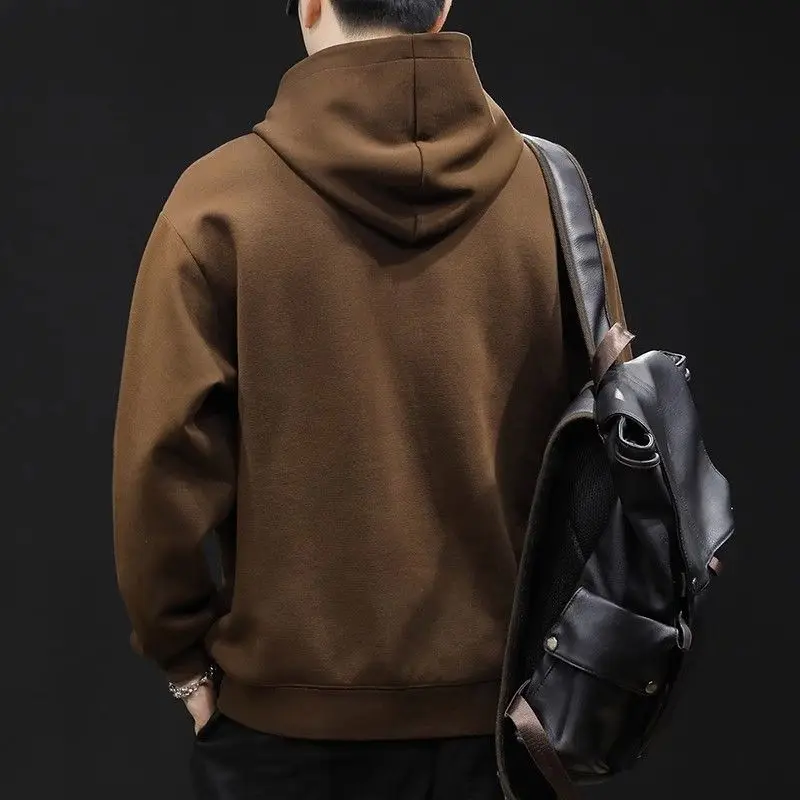 Fashion Solid Color Embroidery Hoodies Sweatshirts Men's Clothing 2023 Autumn Winter Loose Korean Pullovers Casual Sweatshirts