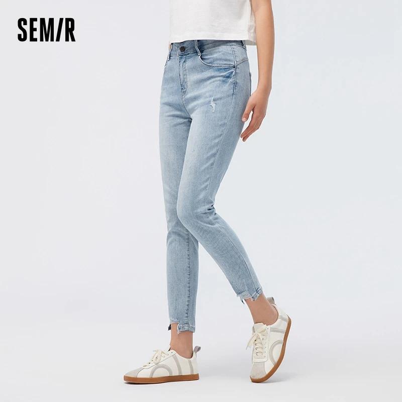 

Semir Jeans Women High Waisted Cropped Pants Summer Holes Rough Edges Slim Fit And Personalized Street Pants