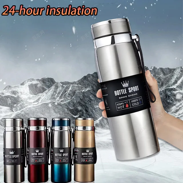 1000ml Thermal Water Bottle Thermos Vacuum Flask Double Stainless Steel Coffee Tea Insulated Cup Leakage-proof for Office 1