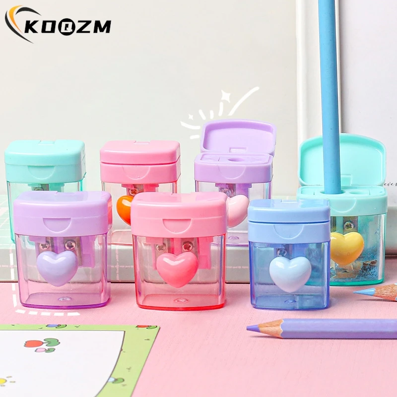 

Mini Single Double Holes Heart Sharpener Portable Clear Pencil Sharpener With Lid Class Rewards Party Supplies For Children Gift