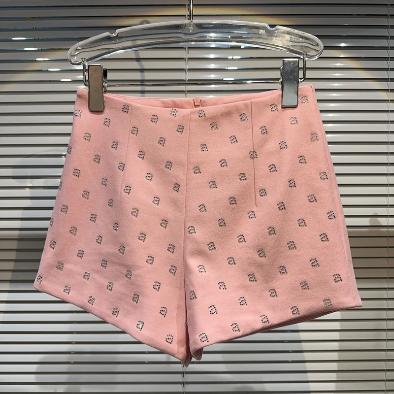 HIGH STREET full rhinestone print wang solid all-match zipper three-point suit shorts for women