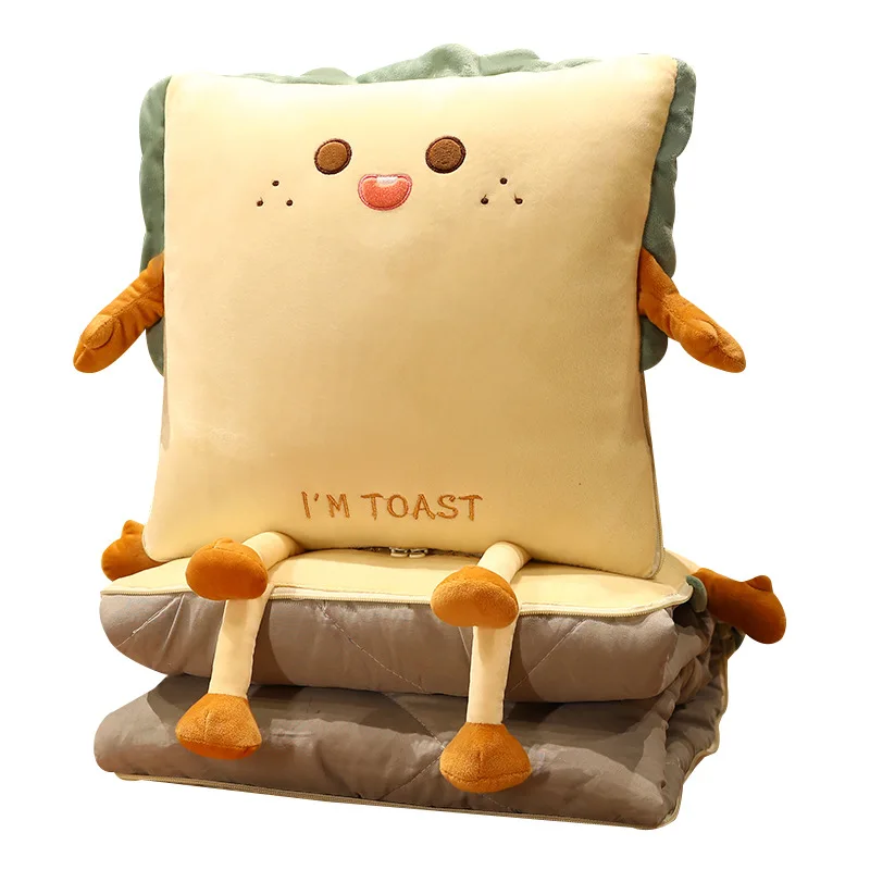 Cartoon Bread Folding Pillow Quilt Dual-use Two-in-one Baby Adult Nap Blanket Air Conditioning Quilt Summer Creative Baby Gifts