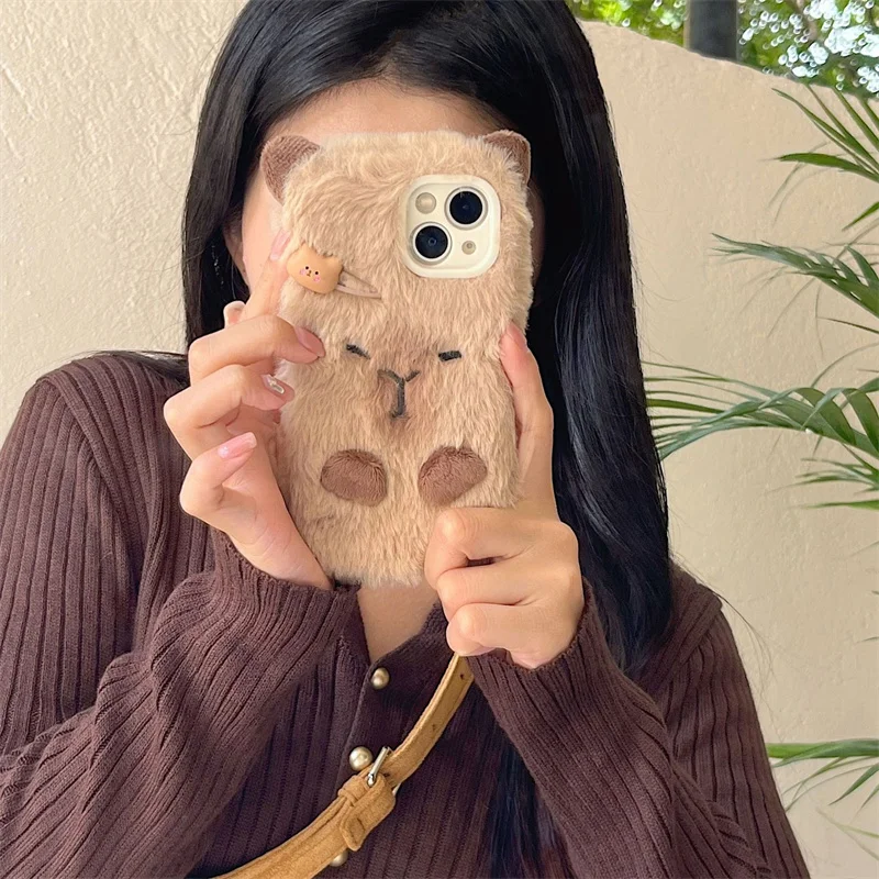 

Kawaii Capybara Iphone Mobile Phone Case Cartoon New Plush All-Inclusive Anti-Fall Suitable for Iphone15/14/13/12/11Promax