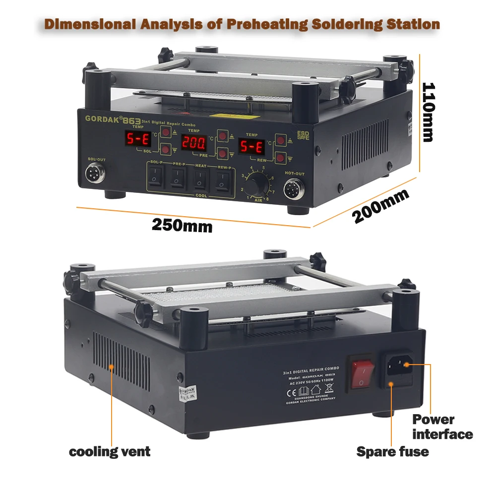 Stazione Di Preriscaldamento A Infrarossi 450W Per Saldatura SMD E PCB | Rework Con Termostato Digitale