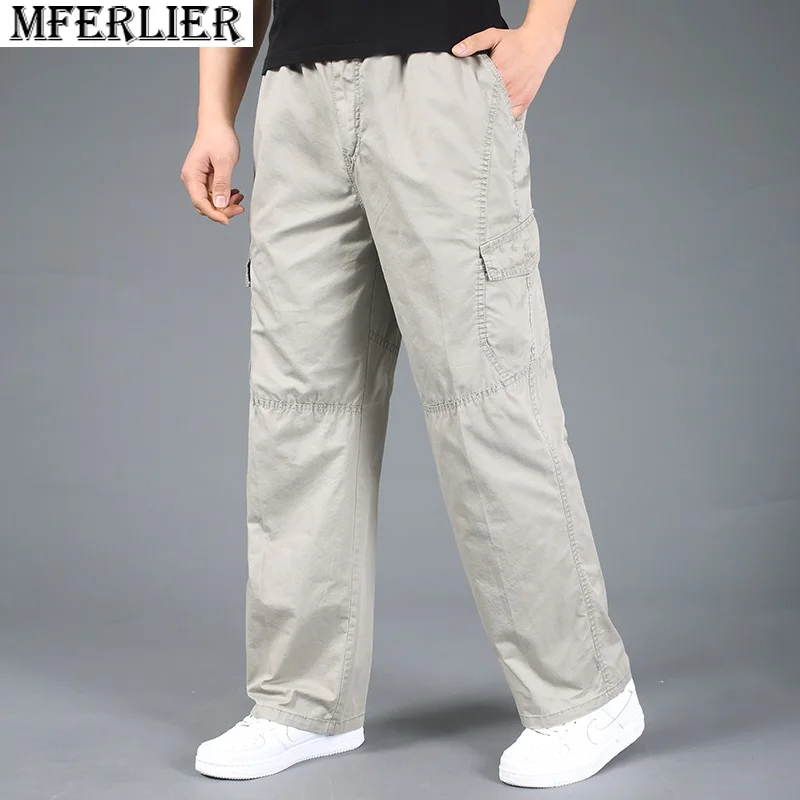 Plus Size 8XL 140kg Spring Men Cargo Pants Cotton Pockets Zipper Outdoor Casual Straight Pants