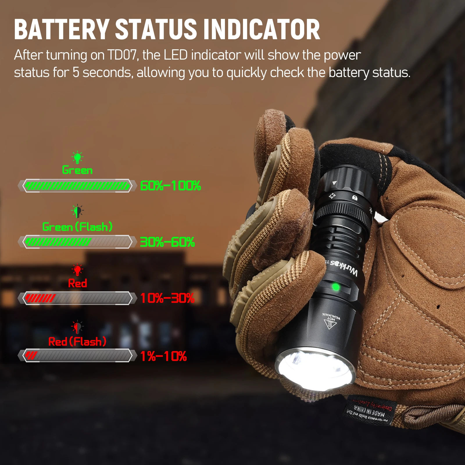 Tactical Flashlight Wurkkos TD07 18350 1300LM 479M Long Range Rechargeable Lamp IP68 Mini Torch Finger Ring Dual Switches
