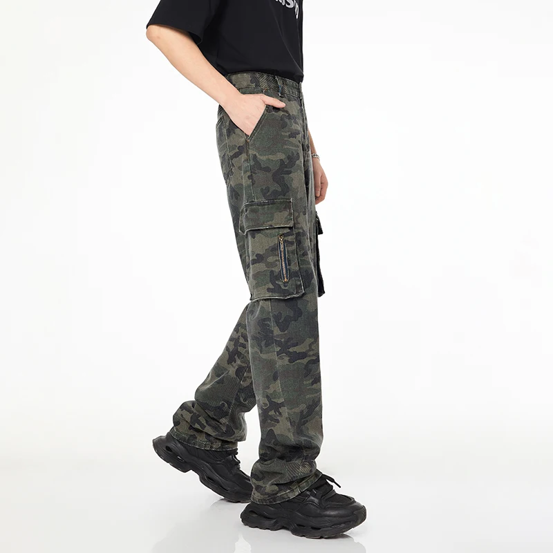 American High Street Hiphop Camouflage Jeans Men's 2024 New Loose All-Match Pu Shuai Street Straight-Leg Overalls