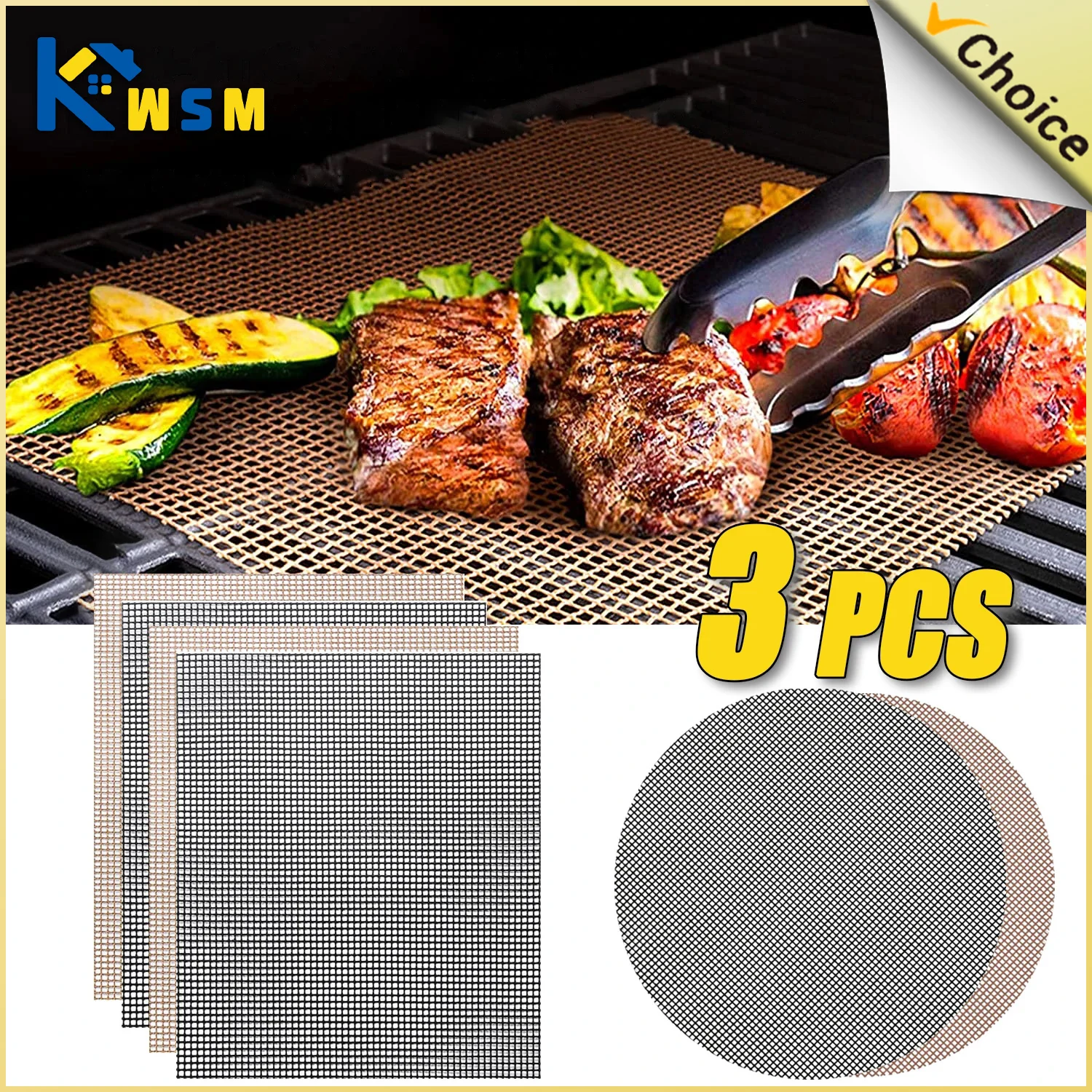 3PCSNonStickHighTemperatureResistantBBQGridPadBarbecueMesh