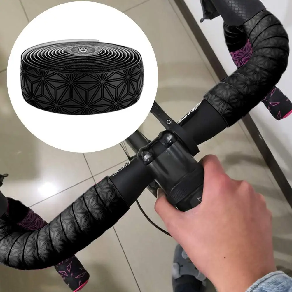 1 Pair Anti Slip Road Bike Handlebar Tape PU Shock Handle Bar Tape Bar End Plugs Bicycle PU Anti Vibration Wrap Bartape Bike Handlebar Tape