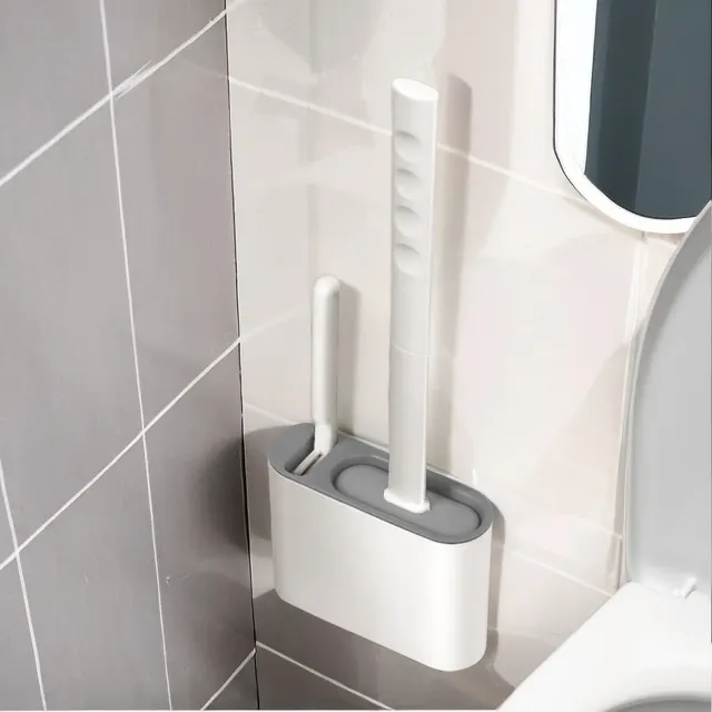 Silicone Toilet Brush with Toilet Brush Holder Wall-Mounted