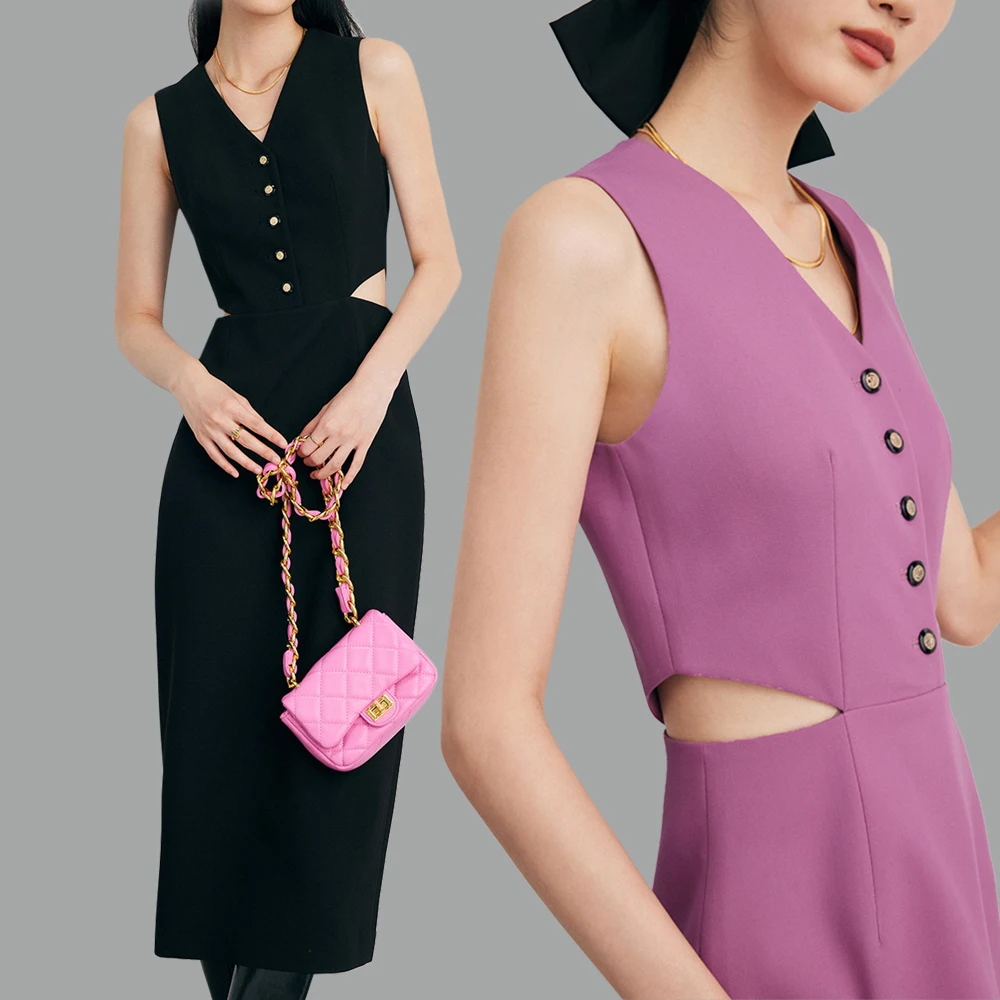 

Elegant Chic Dress Fashion Slim fit V-neck Back Slit Sexy Vest Style Sleeveless Dress