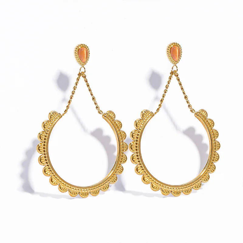 

European New Fashion Hollow Flower Drop Earring Stainless Steel Chain Circle Flower Statement Earrings