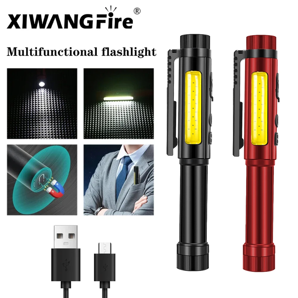 SuperBrightPenLightRechargeable8LightModesLEDCOBDualLight