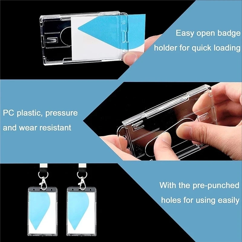 Clear Hard Plastic ID Card Holder with Lanyard - Transparent Badge Holder