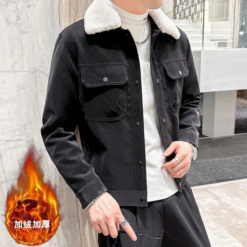 2023 Winter Faux Fur Collar Leather Jacket for Men Thick Warm Motorcycle Jacket Fashion Slim Casual Business PU Leather Jacket