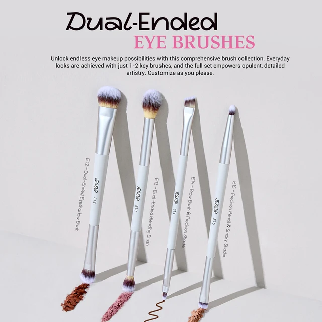 Jessup Makeup Brushes Set 3/7pcs Dual Ended Synthetic Foundation Blush Highlight Blending Eyebrow Brush with Bag,Quiet Gray T520