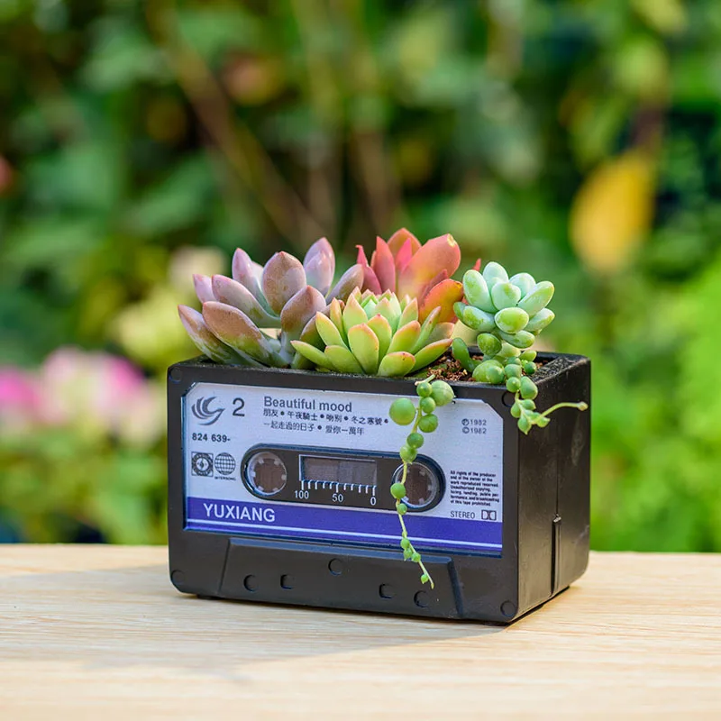 ClassicRetroCassetteFlowerpotContainerResinCraftUniquePotted
