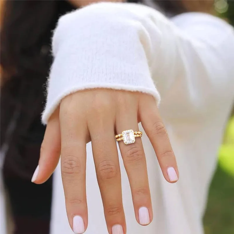 2CT 925 Sterling Silver Bridal Ring Sets Emerald Cut CZ Engagement Rings Vintage Promise Rings Marquise Wedding Bands for Women
