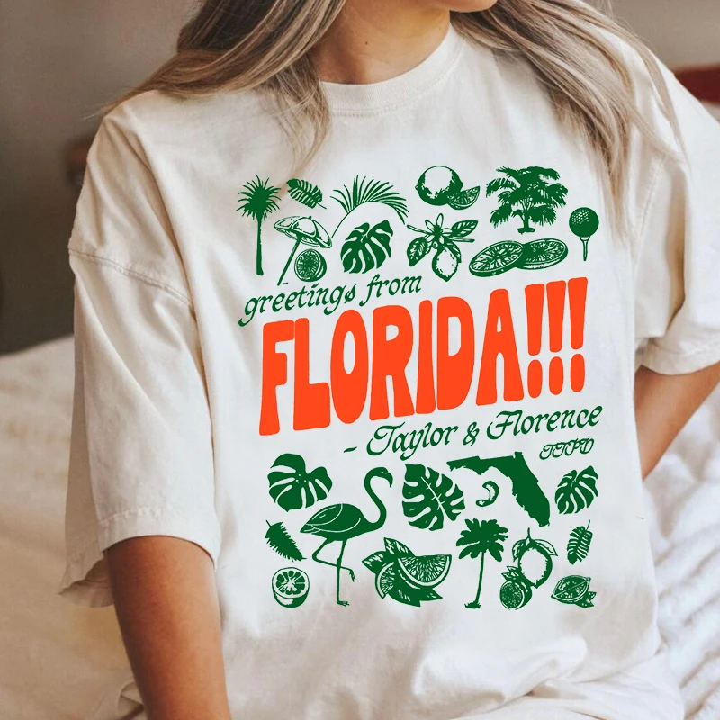 

Greetings From Florida T-Shirts Summer Graphic Printed TTPD T Shirt Music Trendy Women's Cotton T-shirt Casual Short Sleeve Tops