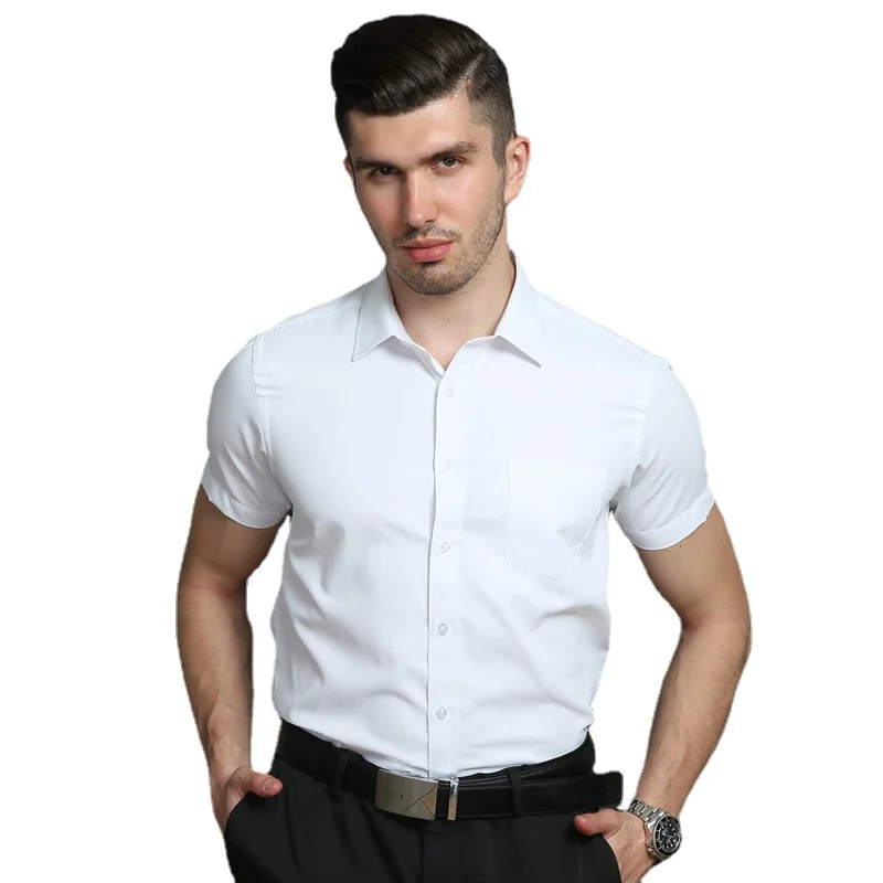 

2023 Summer Strech Soft Easy Care Iron-Free Social Shirts Men's Casual Dress Short Sleeved Regular Fit Men Clothes