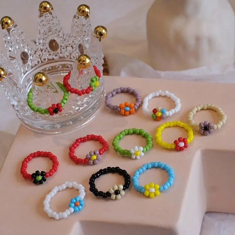 

Summer Beaded Ring Gifts Fashion Boho Flower Women Jewelry Adjustable Colorful