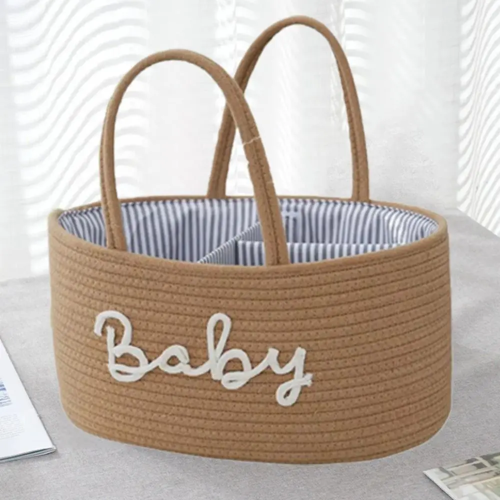 Borsa Multifunzionale per Mamme con Scomparti, Cesto Portatile in Corda di Cotone per Pannolini e Igiene del Bambino - immagine 5