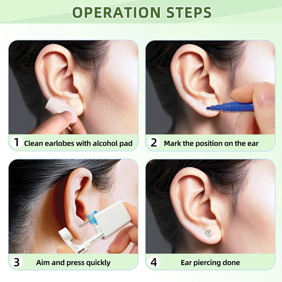 Ear Piercing Kit 2PCS Disposable Ear Piercing Gun with Built-in Ear Studs 2pcs Cubic Zirconia Earrings