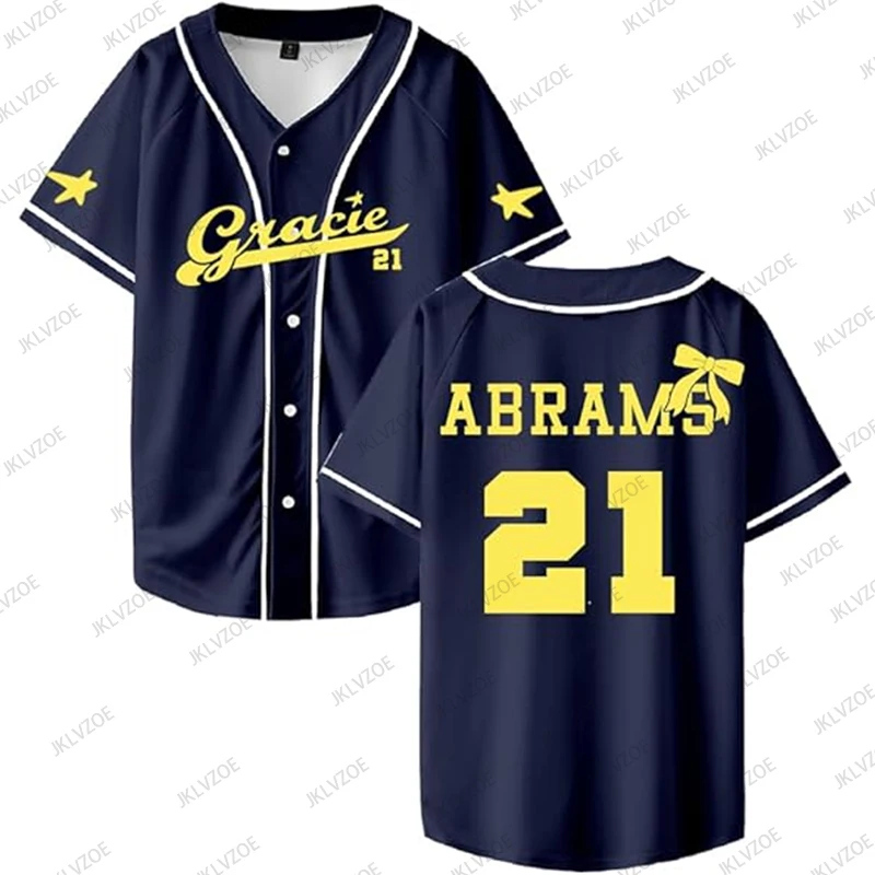 Gracie Abrams 21, bedrucktes Jersey-Baseball-Shirt, V-Ausschnitt, kurze Ärmel, Button-up-T-Shirts, Damen und Herren, Baseball-Uniform, lässige Sport-Tops