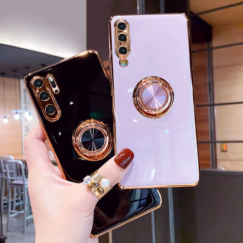 Custodia In Silicone Placcato Di Lusso Per Huawei P30 Pro P20 Mate 20 P40 Honor 20 30 Pro Nova 5T Cover Morbida Per Telefono Con Supporto Per Anello