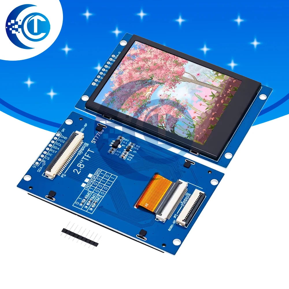 Produktbild von 2,8 Zoll TFT Display Modul 240x320 – SPI, ILI9341, Touch Optional – 5V/3,3V, Mit SD-Kartenhalter