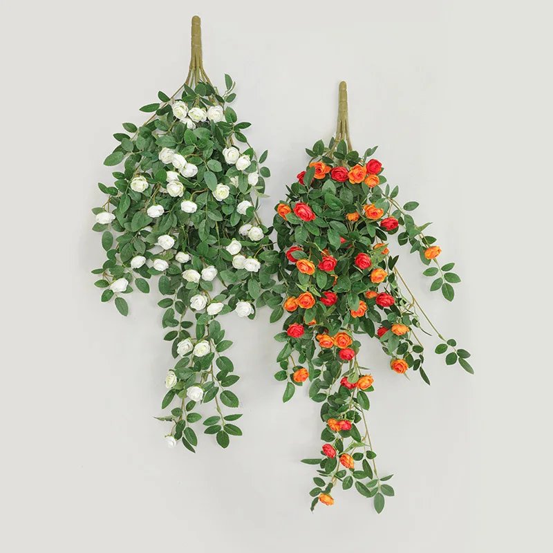 Artificial Flowers Plants Green Lvy Leaves Hanging Flower Rose Vine Home Wedding Garden Decoration Diy Hanging Wall Silk Flower