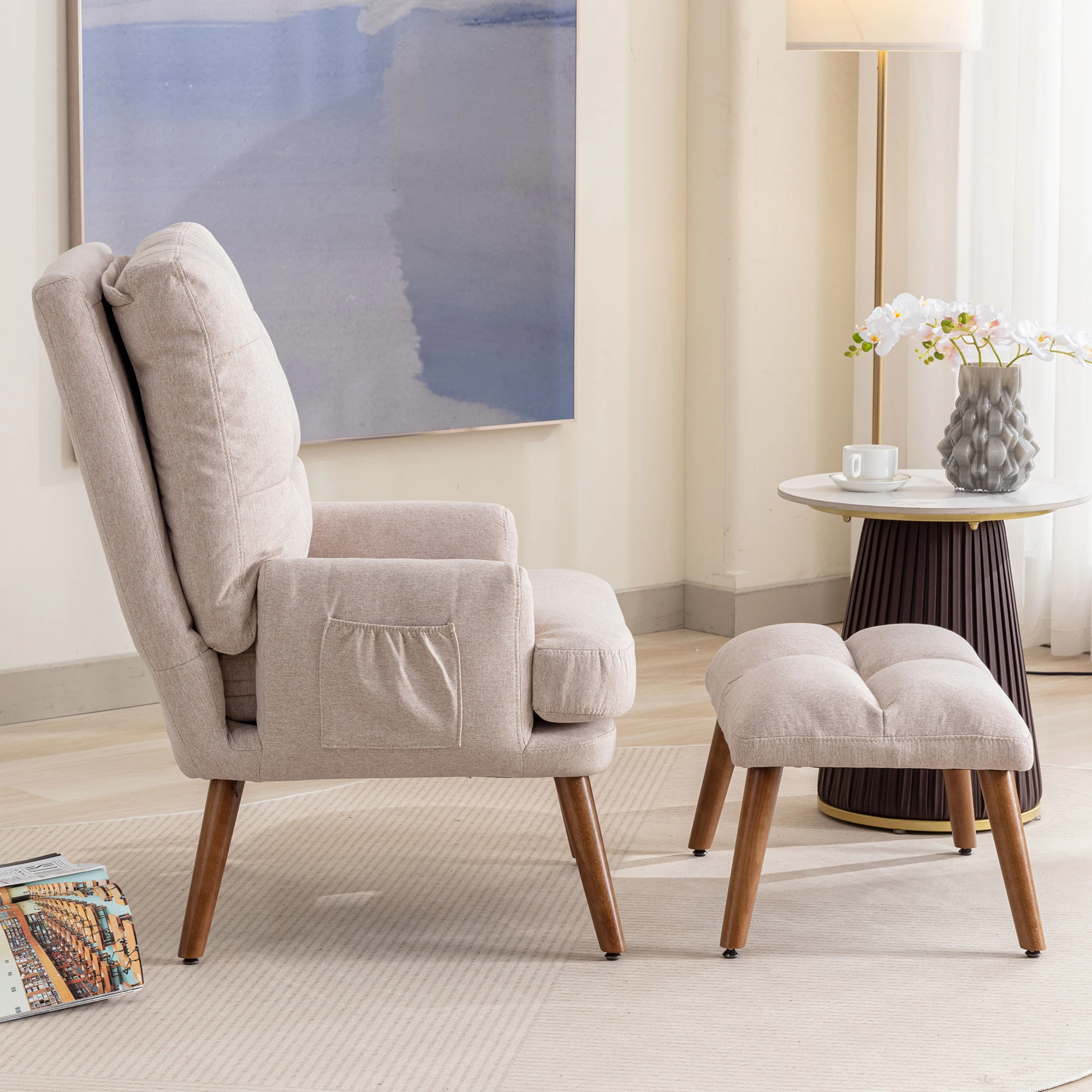 Lounge Chair With Footrest, Backrest 5-stage Adjustable, Tiltable, Chair With Side Shelf – Detail 8