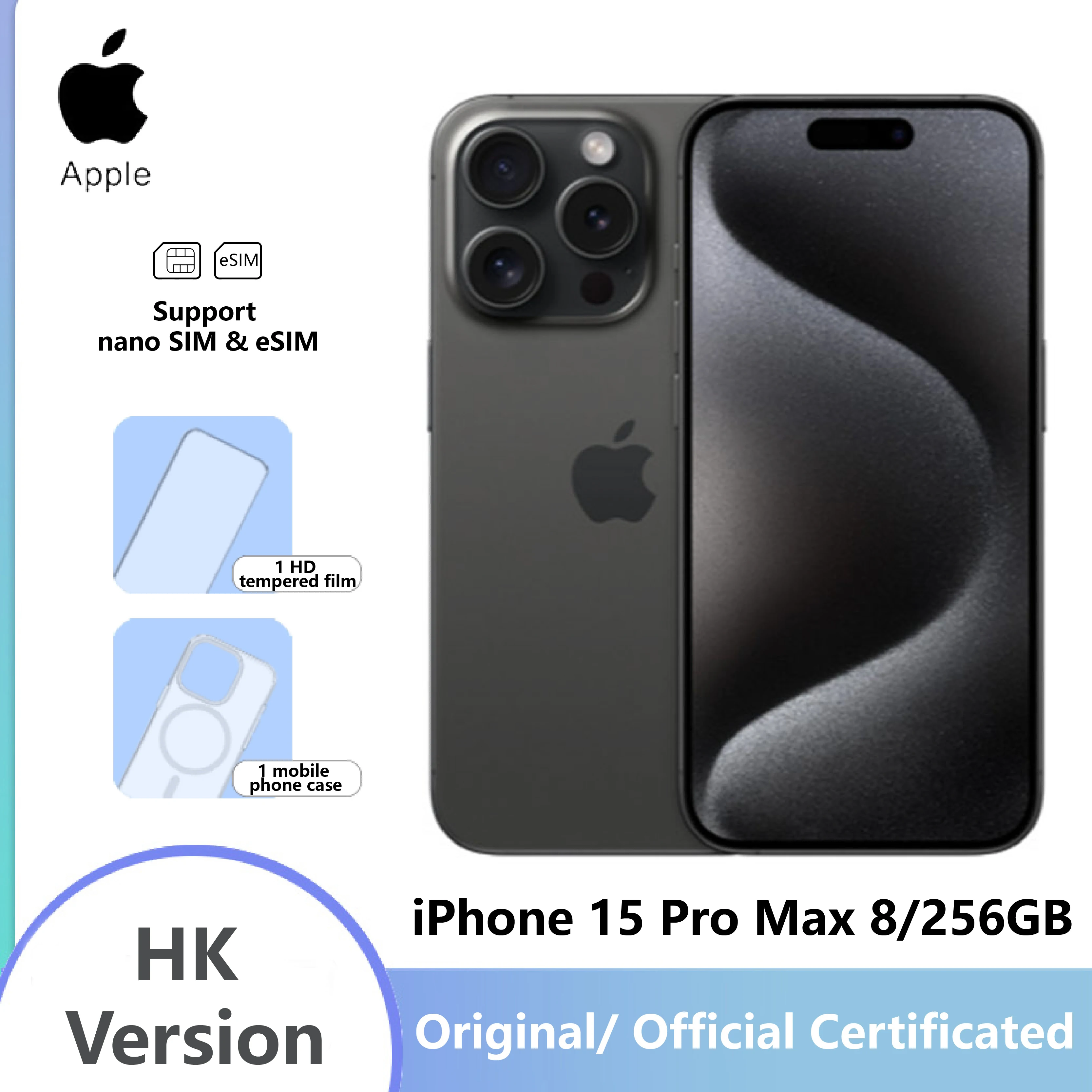 Original Smartphone 99% New Apple Iphone 15 Pro Max 6.7" OLED Display 48MP Camera, SIM+eSIM 4422mAh Battery(Renewed Premium)