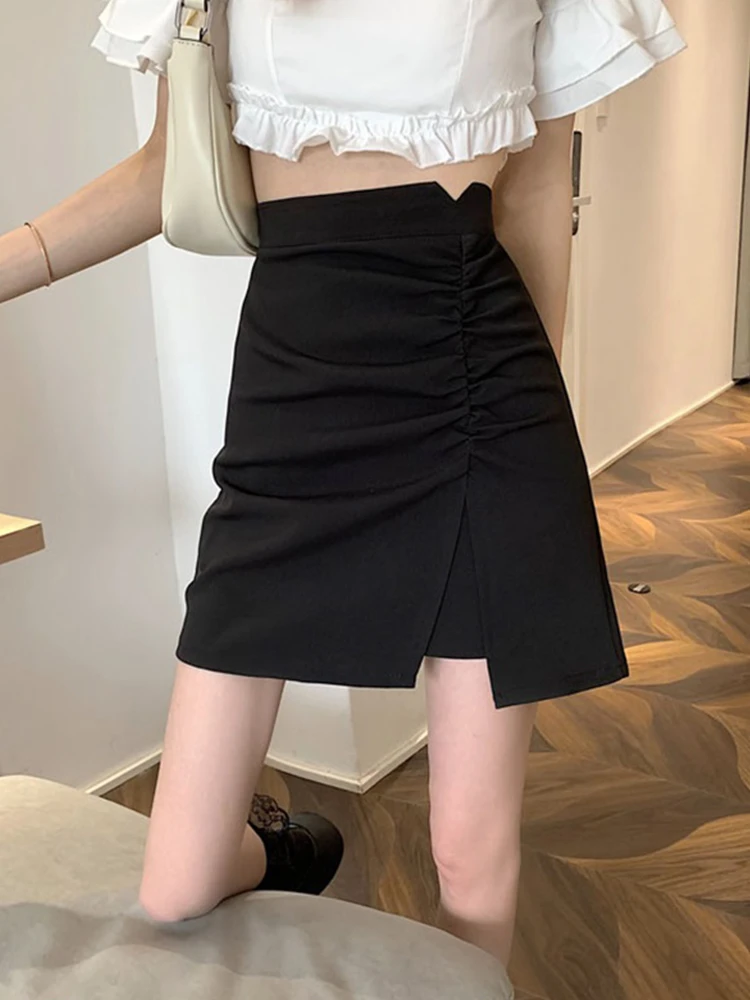 Sweet and Spicy A-Line Skirt Female Summer 2021 New Design High Waist Fold Split Short Skirt Irregular Hip Skirt long skirts