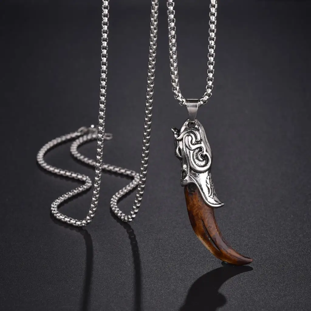 Fashion Brave Men's Pendant Necklace Vintage Silver Wolf Tooth Alloy Pendant Necklace Fashion Choker Punk Gothic Jewelry