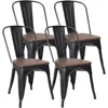 Metal Dining Chair Stackable Industrial Vintage Kitchen Chairs Indoor-Outdoor Bistro Cafe Side Chairs with Back and Wooden Seat 6