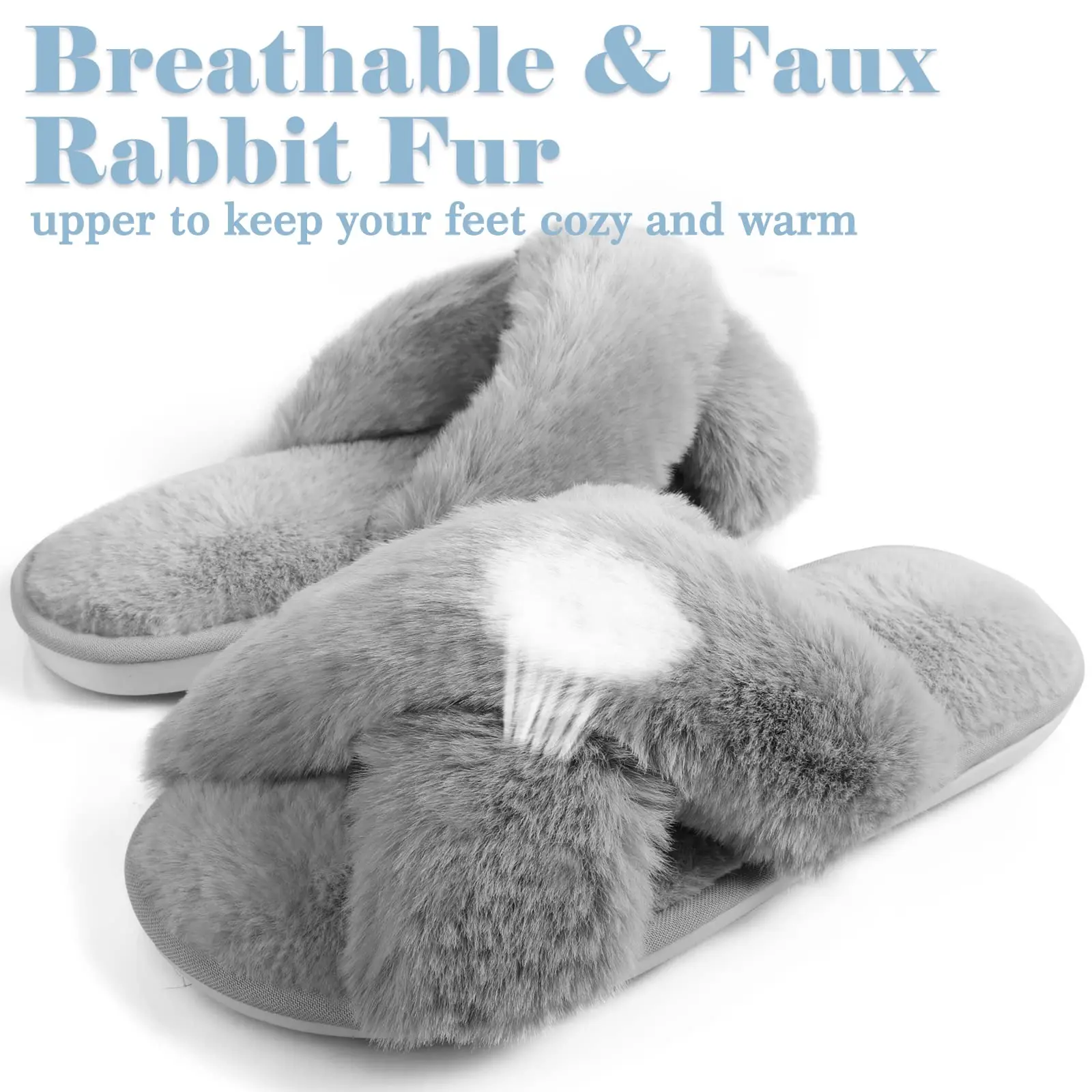 Comwarm Women Fashion Fuzzy Slippers Indoor Open Toe Flat Cotton Shoes Comfort Home Slippers Plush Fluffy Warm Shoes Cozy Slides