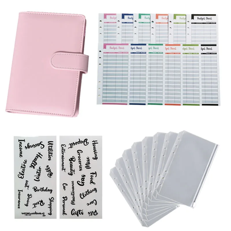 Carpeta organizadora de cuero sintético A6, cuaderno con 12 hojas de  presupuesto de gastos, 8 cremalleras, sobre de ahorro de dinero| | -  AliExpress