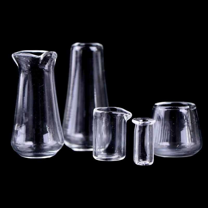 1:12 인형 집 미니어처 유리 컵, 음료 컵 병, 인형 집 주방, 세트당 5 개