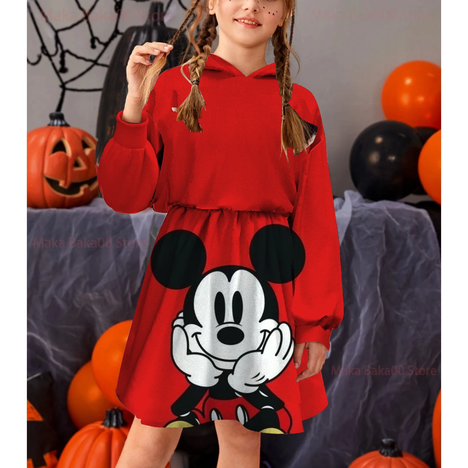 Disney Mickey Mouse Girls Princess Hooded Sweater Dress Children's Warm  Dress Cartoon Casual Pleated Princess Dress Sweater - AliExpress