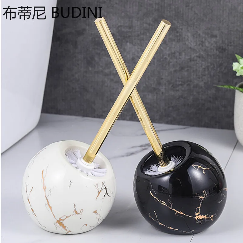 Nordic Ceramics Floor-standing Toilet Brush Round Shape Soft Fur Quick Draining Cleaning Brushes Bathroom Accessories Base