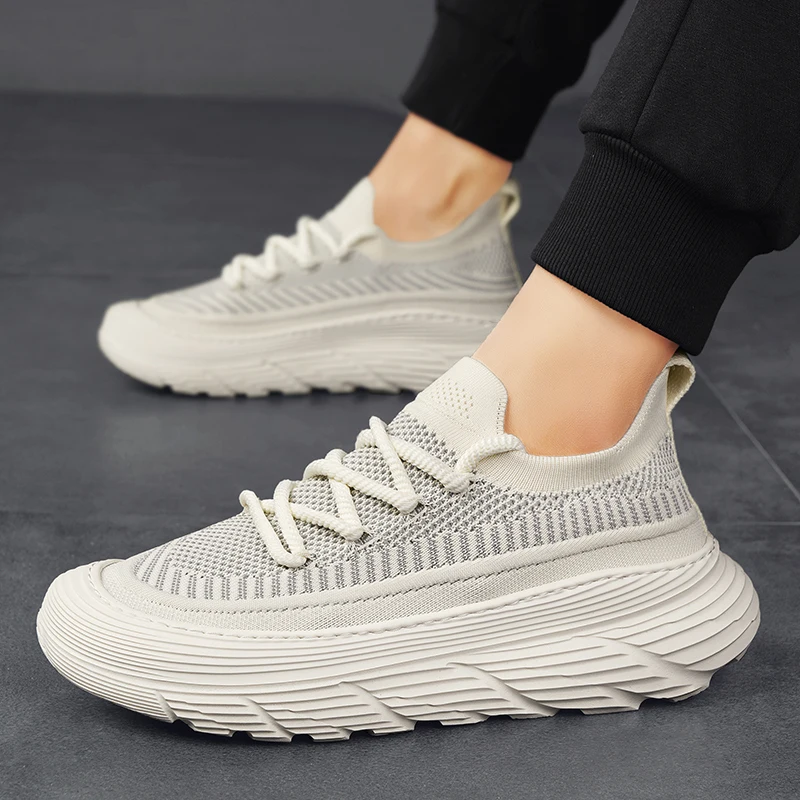 

2024 Men's breathable flying woven shoes summer platform increase shoes Men's fashion Running shoes men's casual