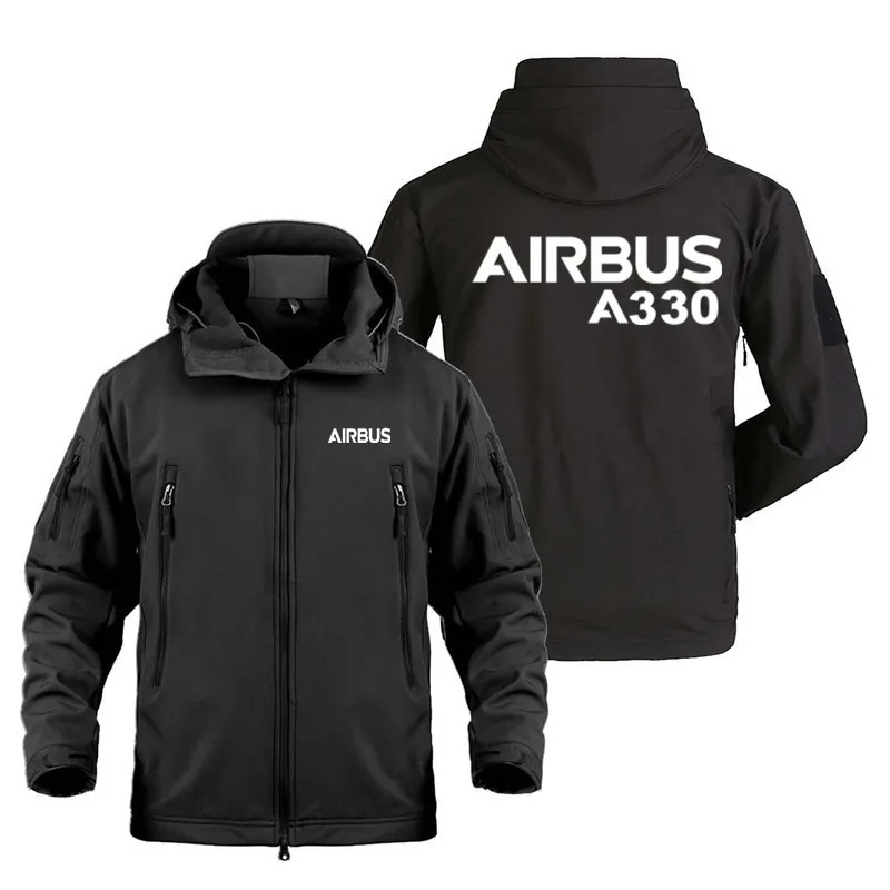 

New Autumn Winter SoftShell Fleece Warm Airbus A330 Men Jackets Hooded Zipper Military Outdoor Multiple Pockets Man Coat Jacket