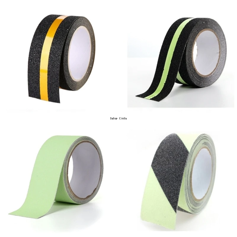 5cm*5m Twill Anti-Slip Green Glow In The Dark Tapes Black Non-Slip Adhesive Grip Strips For Slippery Surface Stairs Steps Floor